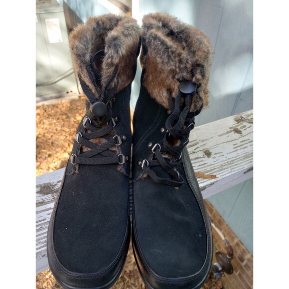 Clarks Black Leather & Faux Fur Trim Kearns Ramsey Ankle Boots Size 12M - Picture 6 of 10